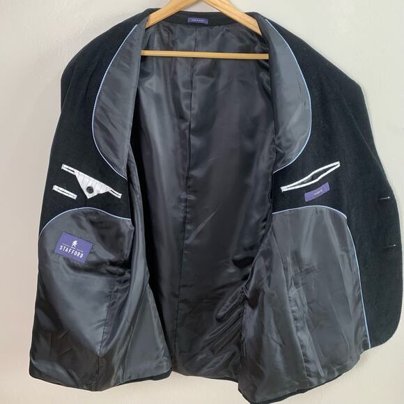 Stafford 48 Reg Classic Black Corduroy Sport Coat Blazer Jacket Elbow Patches - Picture 12 of 16